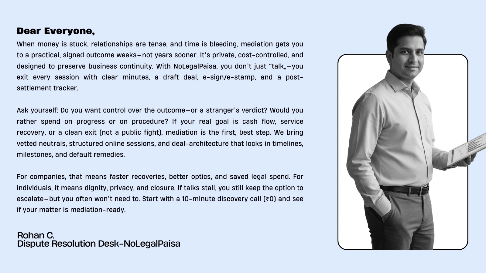 Approach NoLegalPaisa for mediation